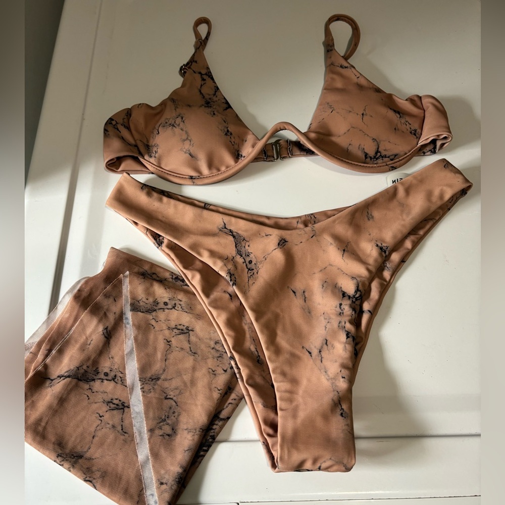 SHEIN Nude bathing suit with skirt wrap included